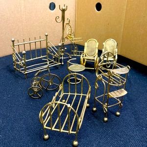 Vintage late 1970s Brass dollhouse furniture. 10 piece set. Scale is 1”- 1’.
